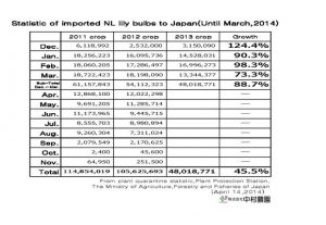 Statistic of imported NL lily bulbs to Japan(Until March,2014) （April 14, 2014）