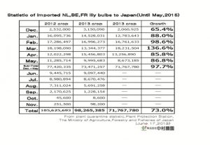 Statistic of imported NL,BE,FR lily bulbs to Japan(Until May,2015) （Jun 17, 2015）