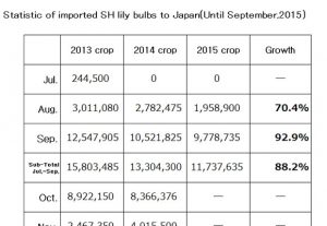 Statistic of imported SH lily bulbs to Japan(Until Sep,2015) （Oct 14, 2015）