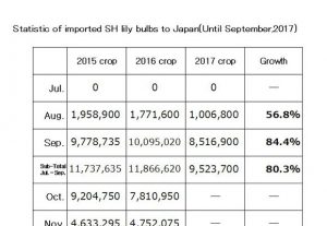 Statistic of imported SH lily bulbs to Japan(Until Sep,2017) （Oct 10, 2017）